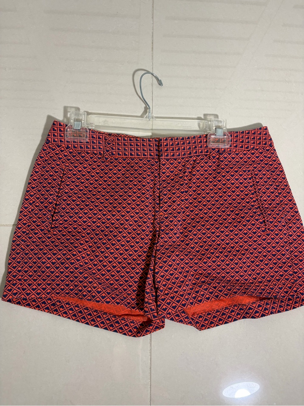 STYLUS Navy and Red Geometric Bermuda Shorts